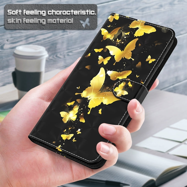 For Motorola Moto E13 3D Painting Pattern Leather Phone Case(Gold Butterfly) - Motorola Cases by PMC TechLife | Online Shopping South Africa | PMC TechLife | Buy Now Pay Later Mobicred