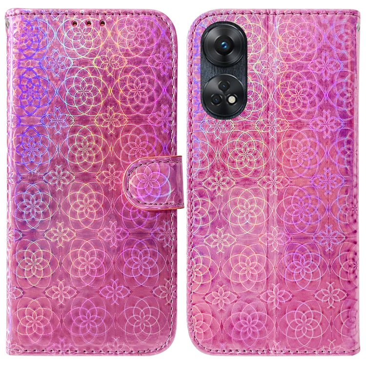 For OPPO Reno8 T 4G Colorful Magnetic Buckle Leather Phone Case(Pink) - OPPO Cases by PMC TechLife | Online Shopping South Africa | PMC TechLife | Buy Now Pay Later Mobicred
