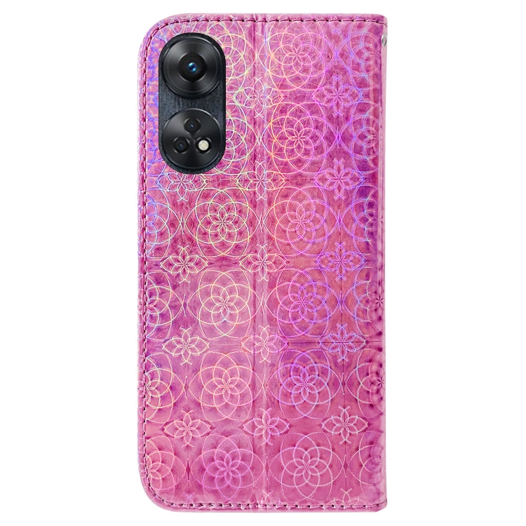 For OPPO Reno8 T 4G Colorful Magnetic Buckle Leather Phone Case(Pink) - OPPO Cases by PMC TechLife | Online Shopping South Africa | PMC TechLife | Buy Now Pay Later Mobicred