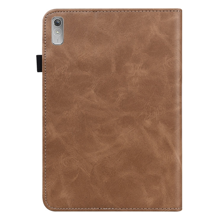 For Lenovo Tab P11 Gen 2 Embossed Striped Leather Tablet Case(Brown) - Lenovo by PMC TechLife | Online Shopping South Africa | PMC TechLife | Buy Now Pay Later Mobicred