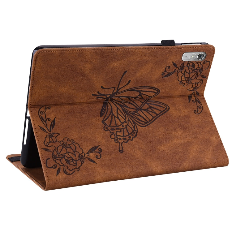 For Lenovo Tab P11 Gen 2 11.5 Butterfly Flower Embossed Leather Tablet Case(Brown) - Lenovo by PMC TechLife | Online Shopping South Africa | PMC TechLife | Buy Now Pay Later Mobicred