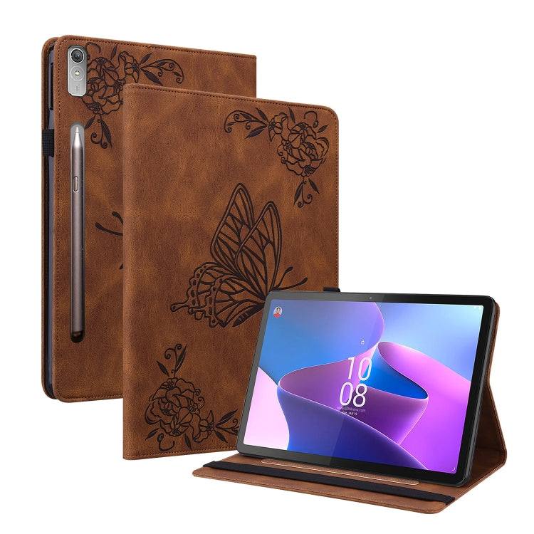 For Lenovo Tab P11 Pro Gen 2 11.2 Butterfly Flower Embossed Leather Tablet Case(Brown) - Lenovo by PMC TechLife | Online Shopping South Africa | PMC TechLife | Buy Now Pay Later Mobicred