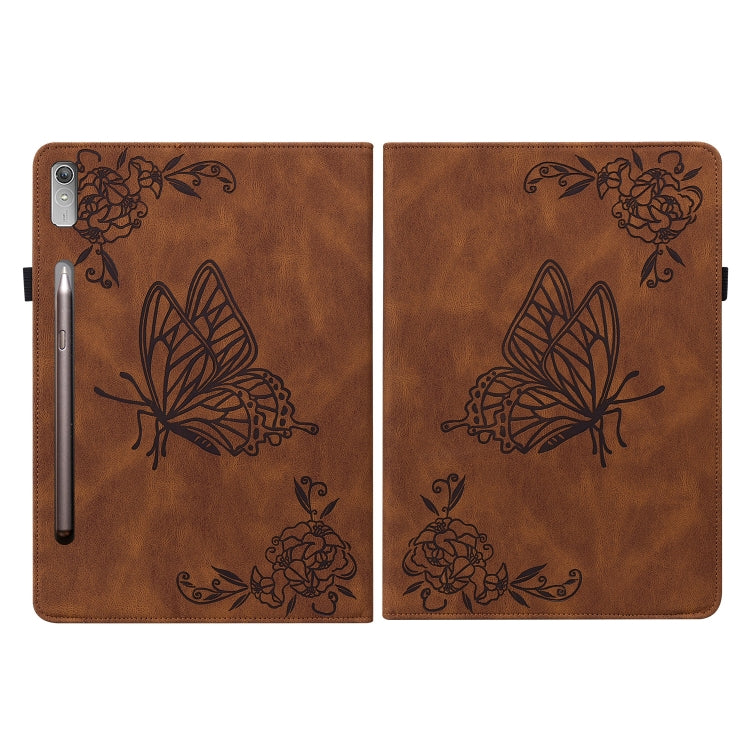 For Lenovo Tab P11 Pro Gen 2 11.2 Butterfly Flower Embossed Leather Tablet Case(Brown) - Lenovo by PMC TechLife | Online Shopping South Africa | PMC TechLife | Buy Now Pay Later Mobicred