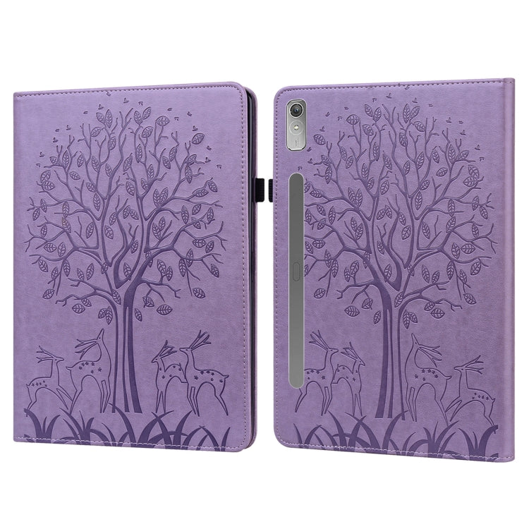 For Lenovo Tab P11 Pro Gen 2 Tree & Deer Pattern Embossed Leather Tablet Case(Purple) - Lenovo by PMC TechLife | Online Shopping South Africa | PMC TechLife | Buy Now Pay Later Mobicred
