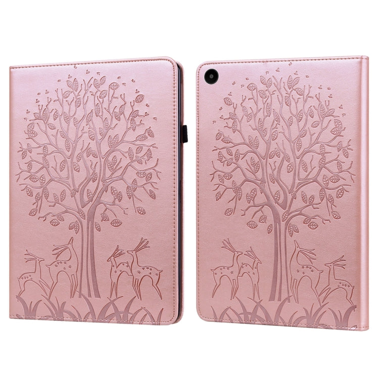 For Huawei MatePad SE 10.4 2022 Tree & Deer Pattern Embossed Leather Tablet Case(Pink) - Huawei by PMC TechLife | Online Shopping South Africa | PMC TechLife | Buy Now Pay Later Mobicred