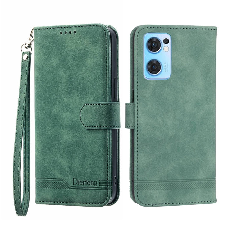 For OPPO Reno7 5G Dierfeng Dream Line Leather Phone Case(Green) - OPPO Cases by PMC TechLife | Online Shopping South Africa | PMC TechLife | Buy Now Pay Later Mobicred