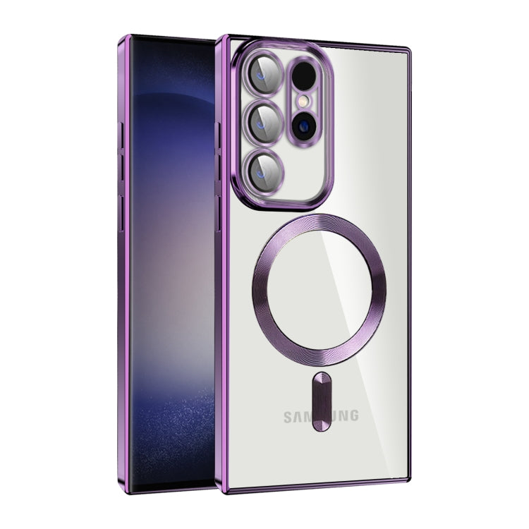 For Samsung Galaxy S23 Ultra 5G CD Texture Plating TPU MagSafe Phone Case with Lens Film(Dark Purple) - Galaxy S23 Ultra 5G Cases by PMC TechLife | Online Shopping South Africa | PMC TechLife