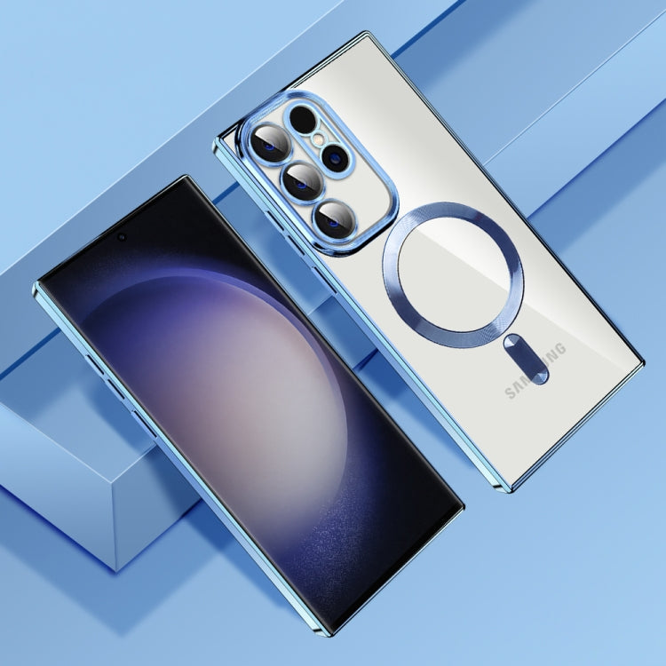 For Samsung Galaxy S23 Ultra 5G CD Texture Plating TPU MagSafe Phone Case with Lens Film(Sierra Blue) - Galaxy S23 Ultra 5G Cases by PMC TechLife | Online Shopping South Africa | PMC TechLife