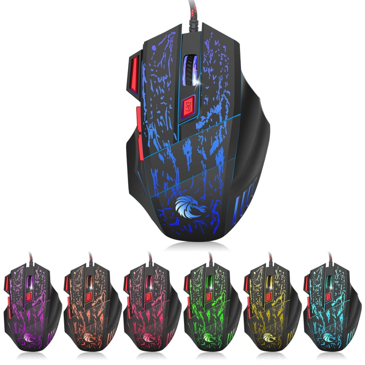 HXSJ H300 7 Keys Flowing Water Crack Colorful Luminous Wired Gaming Mouse(Black) - free shipping - PMC TechLife - Order now!