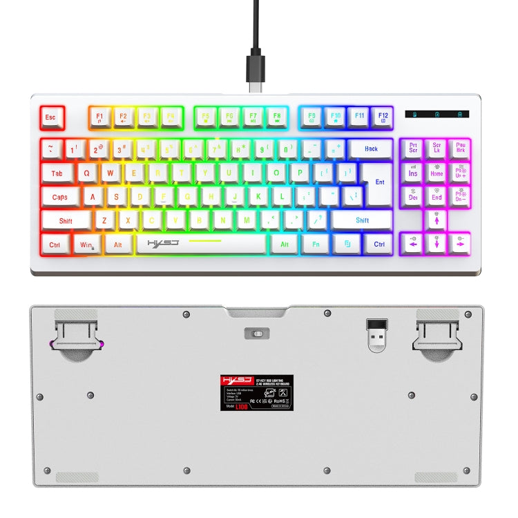HXSJ L100 87 Keys RGB Backlit Film 2.4G Wireless Keyboard(White) - free shipping - PMC Jewellery - Order now!