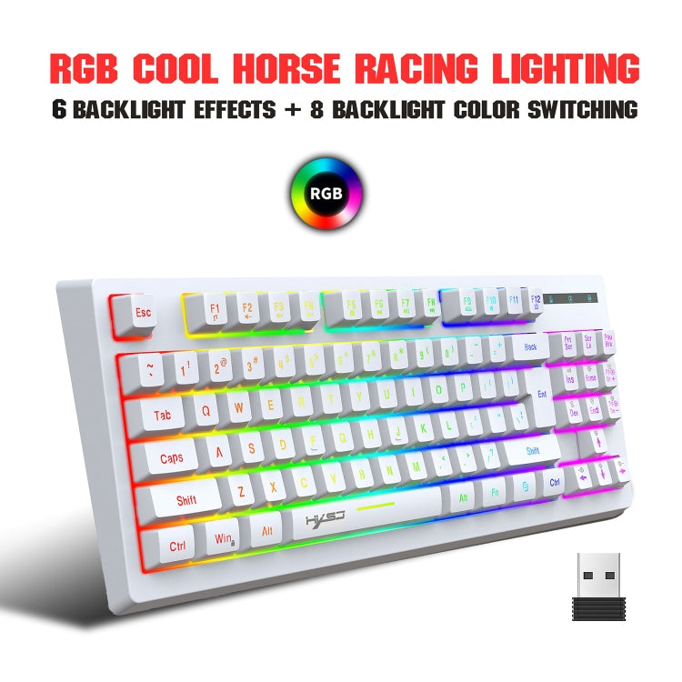 HXSJ L100 87 Keys RGB Backlit Film 2.4G Wireless Keyboard(White) - free shipping - PMC Jewellery - Order now!