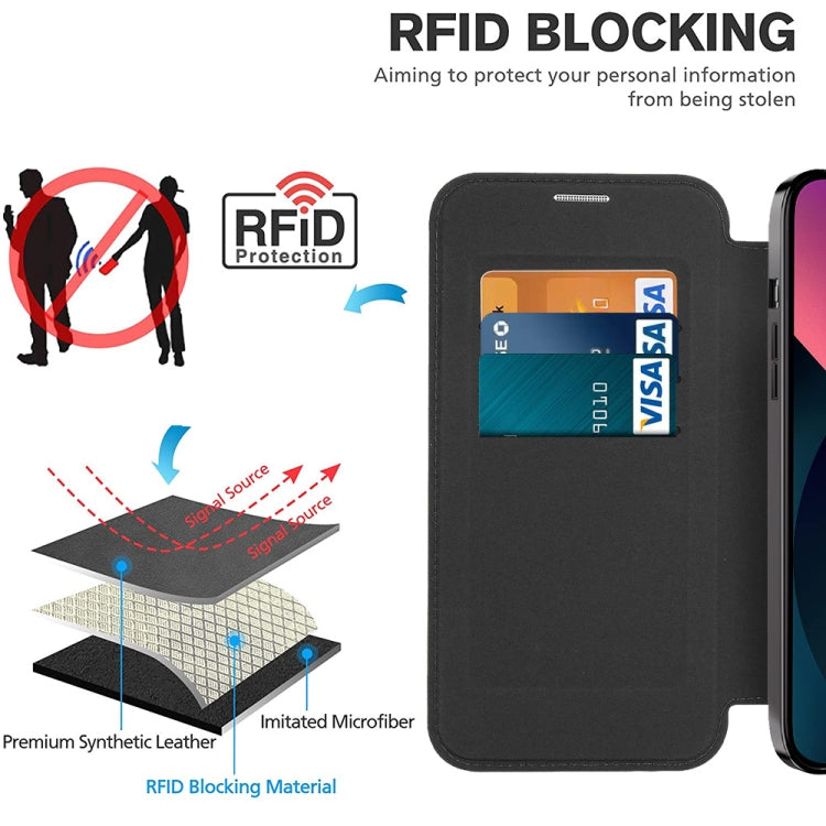 For iPhone 14 MagSafe Magnetic RFID Anti-theft Leather Phone Case(Black) - iPhone 14 Cases by PMC TechLife | Online Shopping South Africa | PMC TechLife