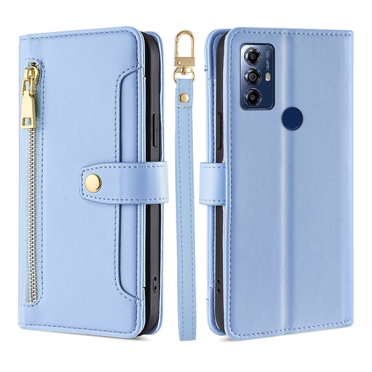For Motorola Moto G Play 2023 Sheep Texture Cross-body Zipper Wallet Leather Phone Case(Blue) - free shipping - PMC TechLife - Order now!
