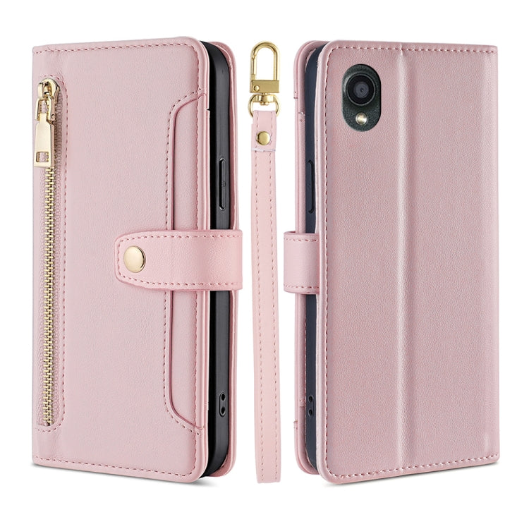 For Kyocera Digno BX2-Digno SX2-A101KC Sheep Texture Cross-body Zipper Wallet Leather Phone Case(Pink) - More Brand by PMC TechLife | Online Shopping South Africa | PMC TechLife | Buy Now Pay Later Mobicred