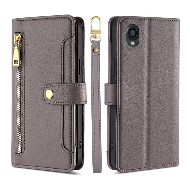 For Kyocera Digno BX2-Digno SX2-A101KC Sheep Texture Cross-body Zipper Wallet Leather Phone Case(Grey) - More Brand by PMC TechLife | Online Shopping South Africa | PMC TechLife | Buy Now Pay Later Mobicred