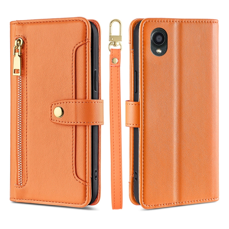 For Kyocera Digno BX2-Digno SX2-A101KC Sheep Texture Cross-body Zipper Wallet Leather Phone Case(Orange) - More Brand by PMC TechLife | Online Shopping South Africa | PMC TechLife | Buy Now Pay Later Mobicred