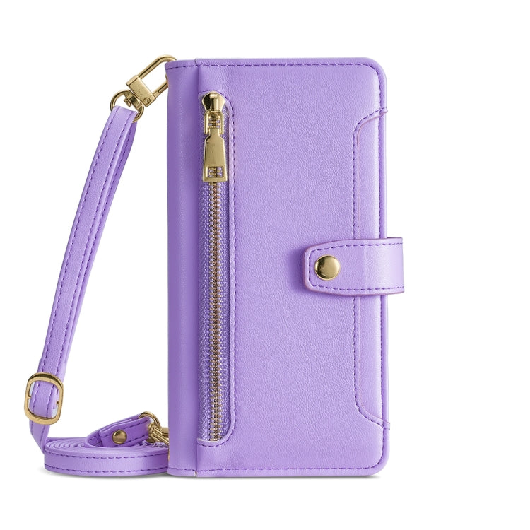 For Honor X7A Sheep Texture Cross-body Zipper Wallet Leather Phone Case(Purple) - Honor Cases by PMC TechLife | Online Shopping South Africa | PMC TechLife | Buy Now Pay Later Mobicred