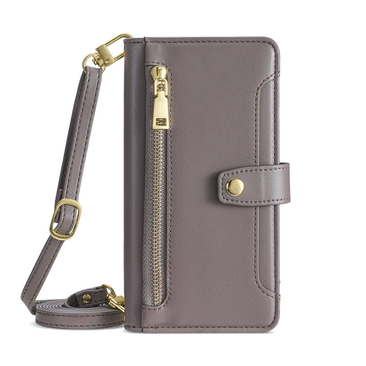 For Honor X7A Sheep Texture Cross-body Zipper Wallet Leather Phone Case(Grey) - Honor Cases by PMC TechLife | Online Shopping South Africa | PMC TechLife | Buy Now Pay Later Mobicred
