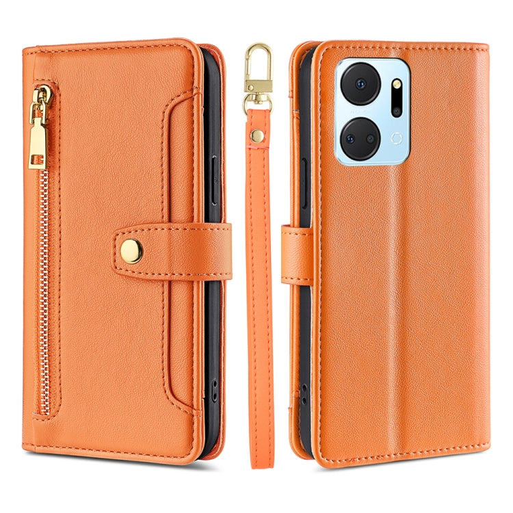 For Honor X7A Sheep Texture Cross-body Zipper Wallet Leather Phone Case(Orange) - Honor Cases by PMC TechLife | Online Shopping South Africa | PMC TechLife | Buy Now Pay Later Mobicred