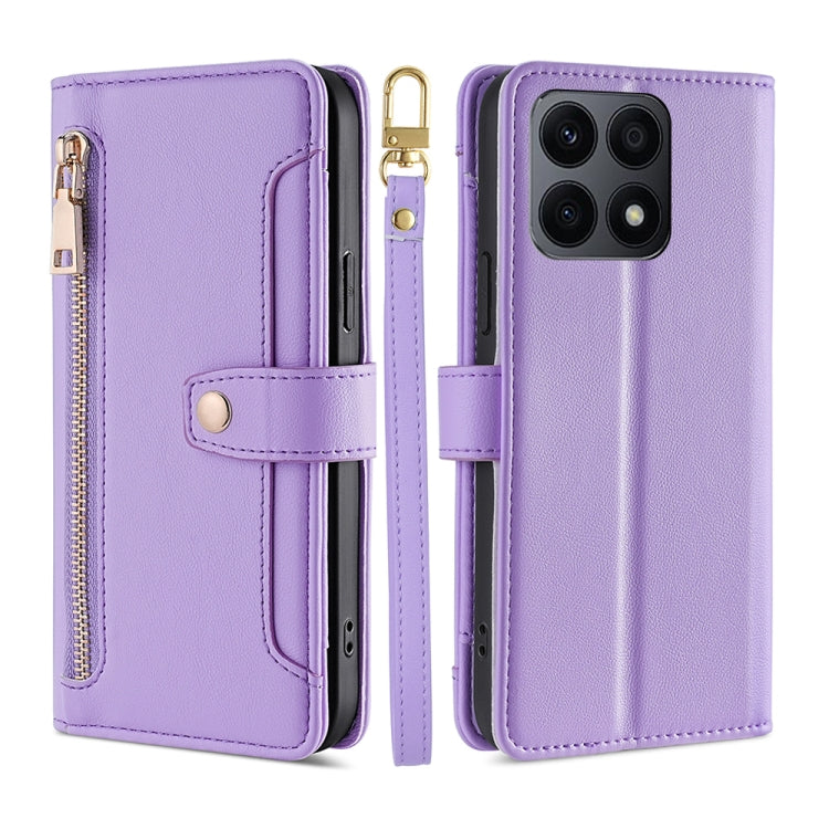 For Honor X8A Sheep Texture Cross-body Zipper Wallet Leather Phone Case(Purple) - Honor Cases by PMC TechLife | Online Shopping South Africa | PMC TechLife | Buy Now Pay Later Mobicred
