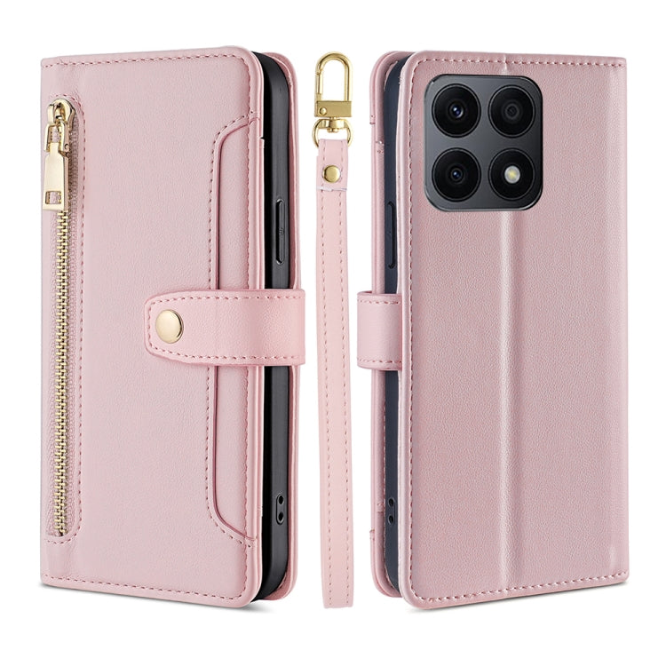 For Honor X8A Sheep Texture Cross-body Zipper Wallet Leather Phone Case(Pink) - Honor Cases by PMC TechLife | Online Shopping South Africa | PMC TechLife | Buy Now Pay Later Mobicred