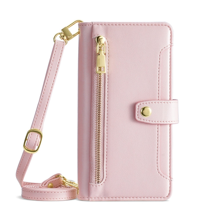 For Honor X8A Sheep Texture Cross-body Zipper Wallet Leather Phone Case(Pink) - Honor Cases by PMC TechLife | Online Shopping South Africa | PMC TechLife | Buy Now Pay Later Mobicred