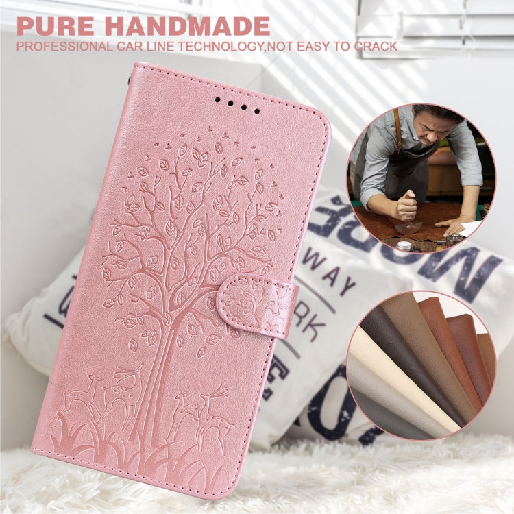 For Samsung Galaxy A34 5G Tree & Deer Pattern Pressed Printing Horizontal Flip Leather Phone Case(Pink) - Galaxy Phone Cases by PMC TechLife | Online Shopping South Africa | PMC TechLife | Buy Now Pay Later Mobicred