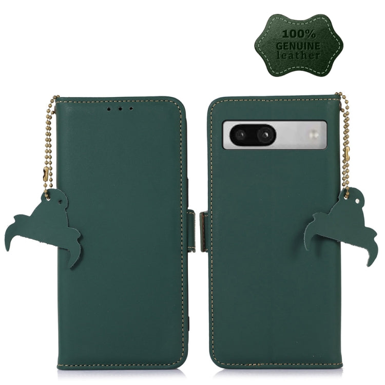 For Google Pixel 7a Genuine Leather Magnetic RFID Leather Phone Case(Green) - Google Cases by PMC TechLife | Online Shopping South Africa | PMC TechLife | Buy Now Pay Later Mobicred
