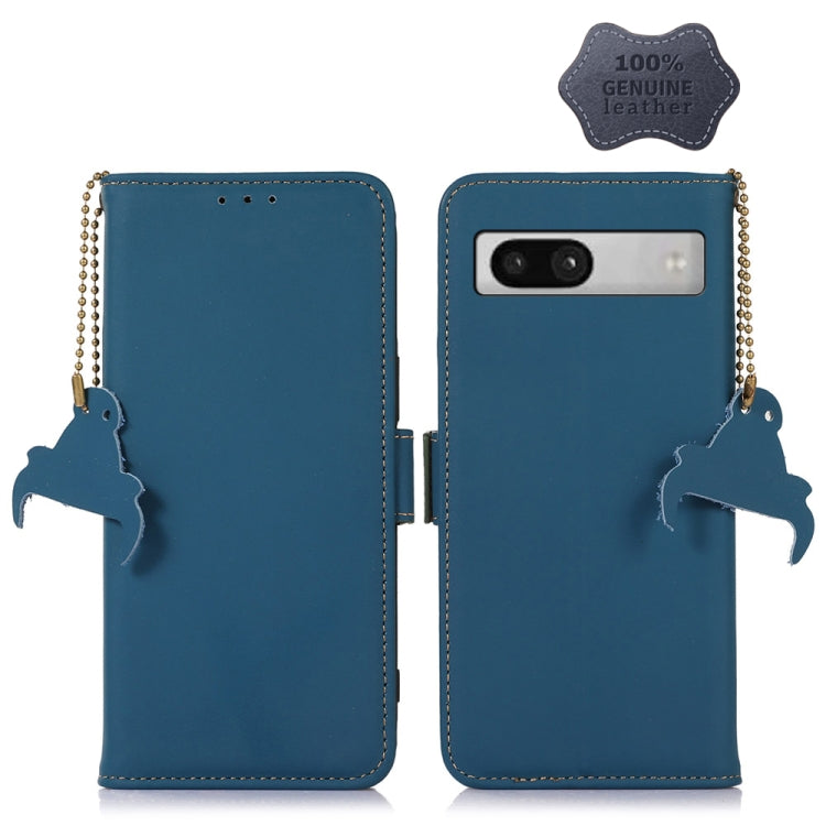 For Google Pixel 7a Genuine Leather Magnetic RFID Leather Phone Case(Blue) - free shipping - PMC TechLife - Order now!