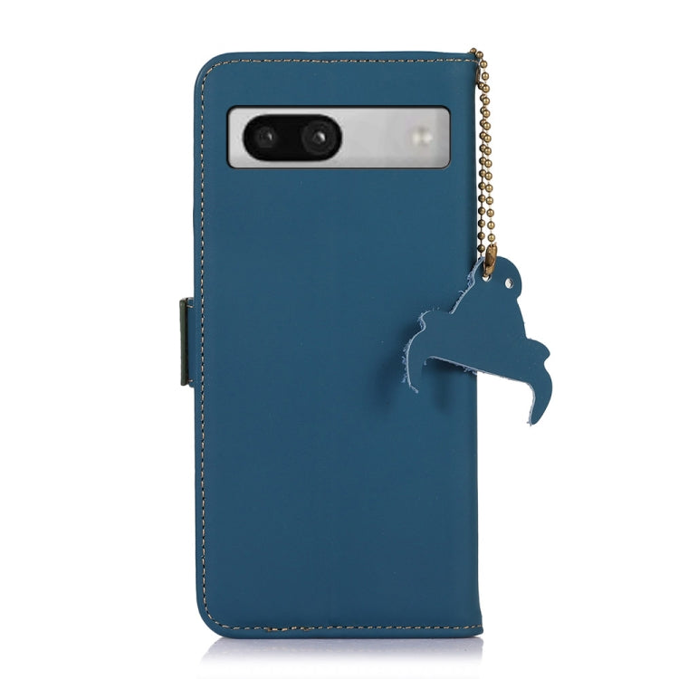 For Google Pixel 7a Genuine Leather Magnetic RFID Leather Phone Case(Blue) - free shipping - PMC TechLife - Order now!