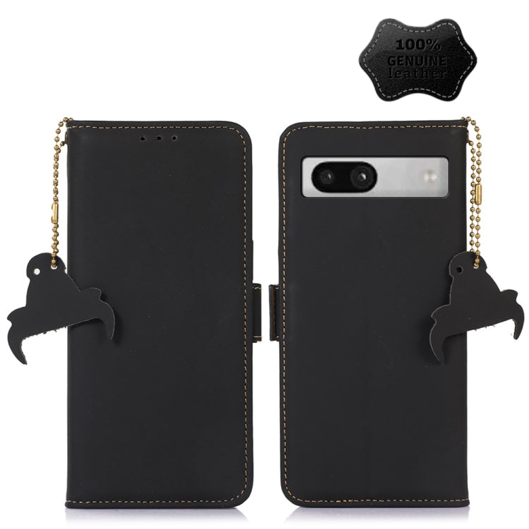 For Google Pixel 7a Genuine Leather Magnetic RFID Leather Phone Case(Black) - Google Cases by PMC TechLife | Online Shopping South Africa | PMC TechLife | Buy Now Pay Later Mobicred