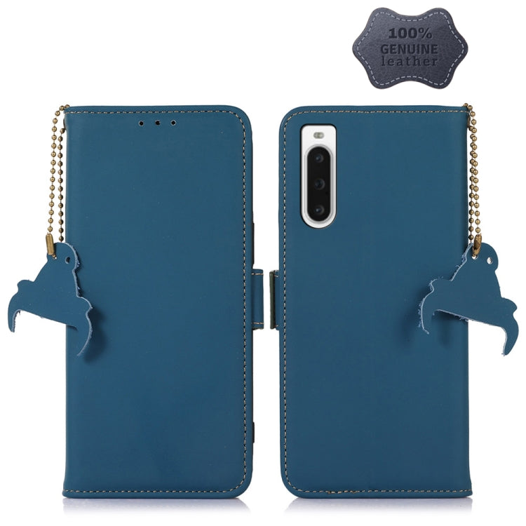 For Sony Xperia 10 V Genuine Leather Magnetic RFID Leather Phone Case(Blue) - Sony Cases by PMC TechLife | Online Shopping South Africa | PMC TechLife | Buy Now Pay Later Mobicred
