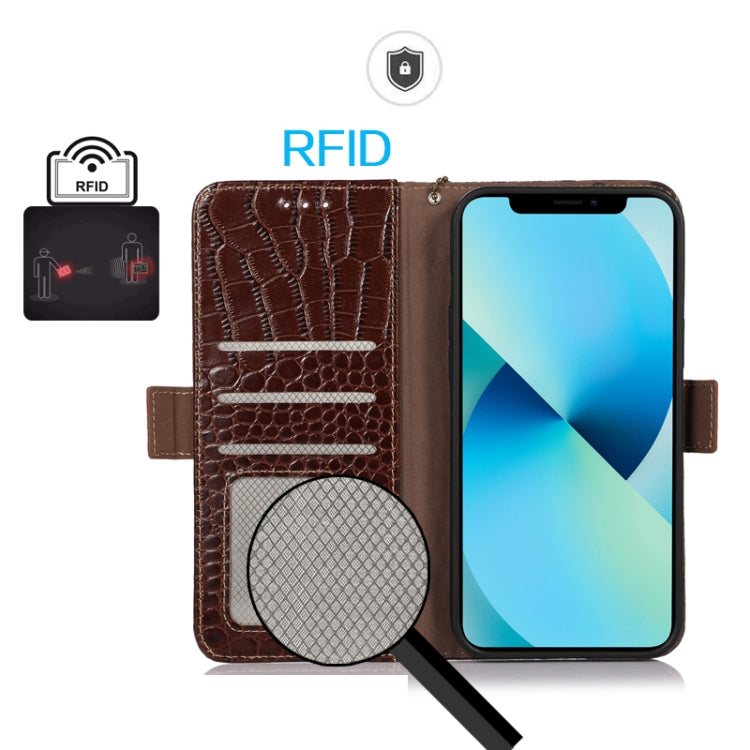 For Google Pixel 7a Crocodile Top Layer Cowhide Leather Phone Case(Brown) - Google Cases by PMC TechLife | Online Shopping South Africa | PMC TechLife | Buy Now Pay Later Mobicred