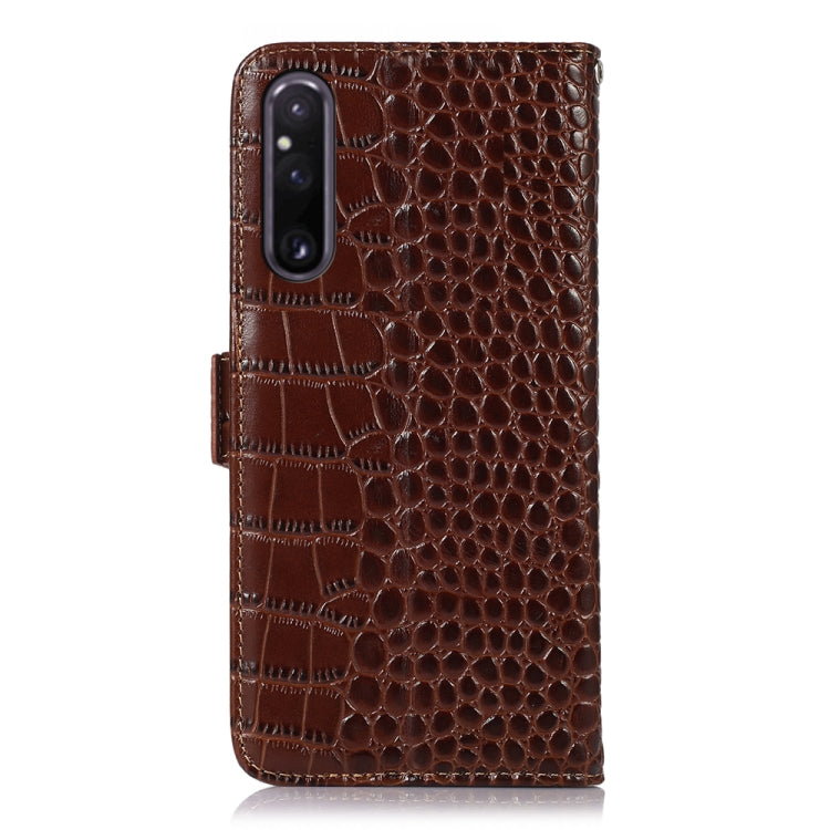 For Sony Xperia 1 V Crocodile Top Layer Cowhide Leather Phone Case(Brown) - Sony Cases by PMC TechLife | Online Shopping South Africa | PMC TechLife | Buy Now Pay Later Mobicred