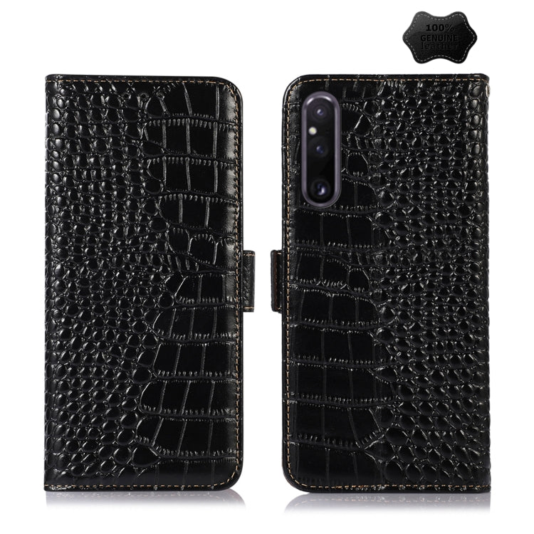 For Sony Xperia 1 V Crocodile Top Layer Cowhide Leather Phone Case(Black) - Sony Cases by PMC TechLife | Online Shopping South Africa | PMC TechLife | Buy Now Pay Later Mobicred