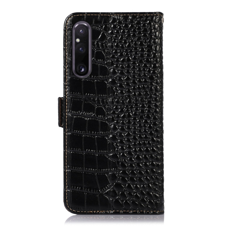 For Sony Xperia 1 V Crocodile Top Layer Cowhide Leather Phone Case(Black) - Sony Cases by PMC TechLife | Online Shopping South Africa | PMC TechLife | Buy Now Pay Later Mobicred