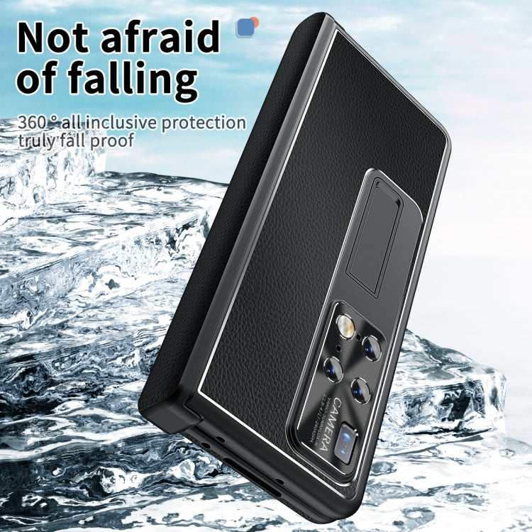 For Huawei Mate X2 Litchi Pattern Magnetic Shell Film Integrated Shockproof Phone Case(Black) - Huawei Cases by PMC TechLife | Online Shopping South Africa | PMC TechLife | Buy Now Pay Later Mobicred