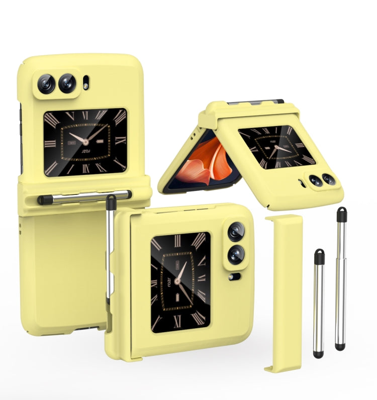 For Motorola Razr 2022 Macaron Three-piece Set Phone Case with Stylus(Yellow) - Motorola Cases by PMC TechLife | Online Shopping South Africa | PMC TechLife | Buy Now Pay Later Mobicred