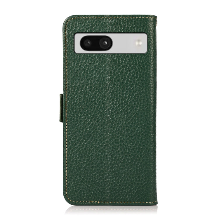 For Google Pixel 7A KHAZNEH Side-Magnetic Litchi Genuine Leather RFID Phone Case(Green) - Google Cases by PMC TechLife | Online Shopping South Africa | PMC TechLife | Buy Now Pay Later Mobicred
