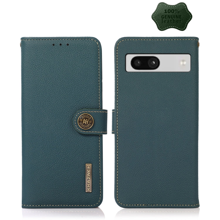 For Google Pixel 7A KHAZNEH Custer Texture RFID Genuine Leather Phone Case(Green) - Google Cases by PMC TechLife | Online Shopping South Africa | PMC TechLife | Buy Now Pay Later Mobicred