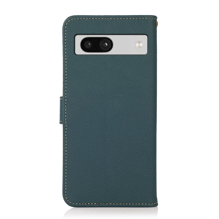 For Google Pixel 7A KHAZNEH Custer Texture RFID Genuine Leather Phone Case(Green) - Google Cases by PMC TechLife | Online Shopping South Africa | PMC TechLife | Buy Now Pay Later Mobicred