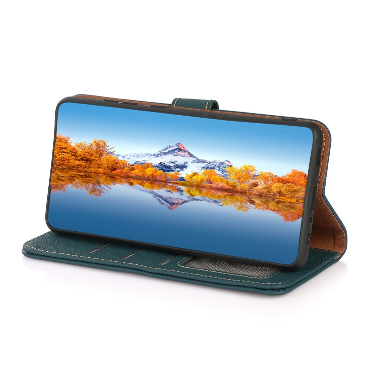 For Google Pixel 7A KHAZNEH Custer Texture RFID Genuine Leather Phone Case(Green) - Google Cases by PMC TechLife | Online Shopping South Africa | PMC TechLife | Buy Now Pay Later Mobicred