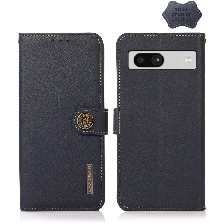For Google Pixel 7A KHAZNEH Custer Texture RFID Genuine Leather Phone Case(Blue) - Google Cases by PMC TechLife | Online Shopping South Africa | PMC TechLife | Buy Now Pay Later Mobicred