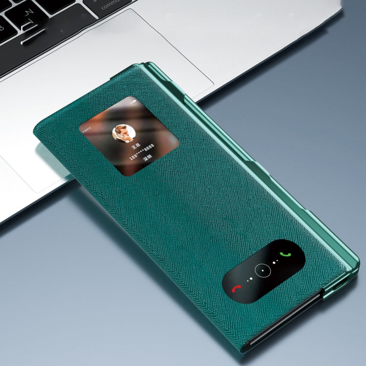 For Huawei Mate Xs 2 integrated Cross Pattern Electroplating All-inclusive Phone Case with Stand(Blue) - Huawei Cases by PMC TechLife | Online Shopping South Africa | PMC TechLife | Buy Now Pay Later Mobicred