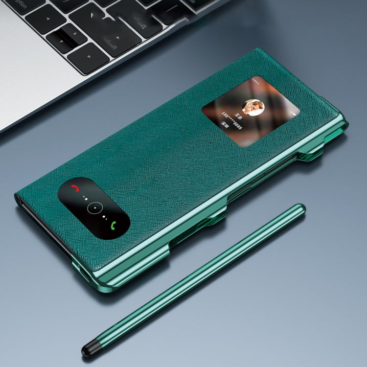 For Huawei Mate Xs 2 integrated Cross Pattern Electroplating All-inclusive Phone Case with Stand(Blue) - Huawei Cases by PMC TechLife | Online Shopping South Africa | PMC TechLife | Buy Now Pay Later Mobicred