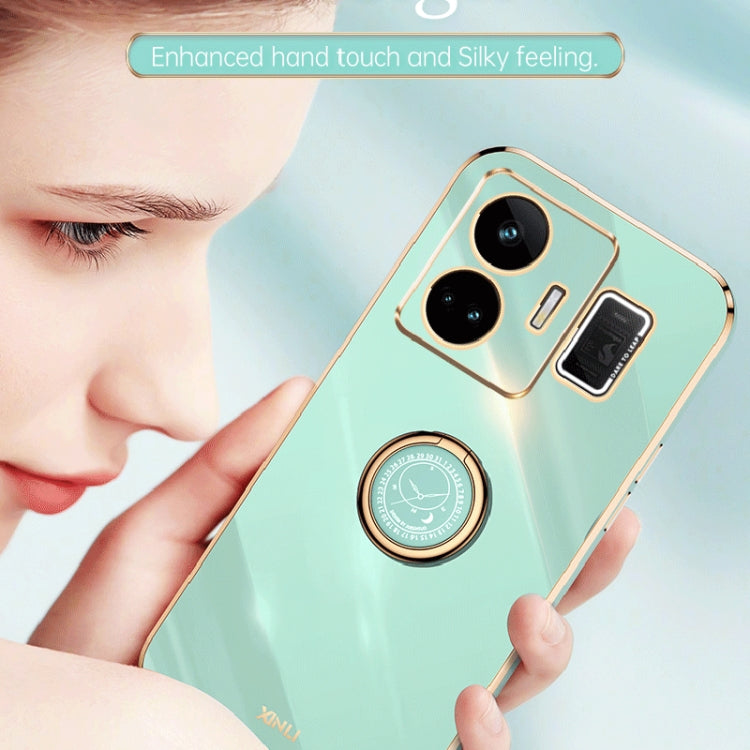 For Realme GT Neo 5 XINLI Straight Edge 6D Electroplate TPU Phone Case with Ring Holder(Black) - Realme Cases by XINLI | Online Shopping South Africa | PMC TechLife | Buy Now Pay Later Mobicred