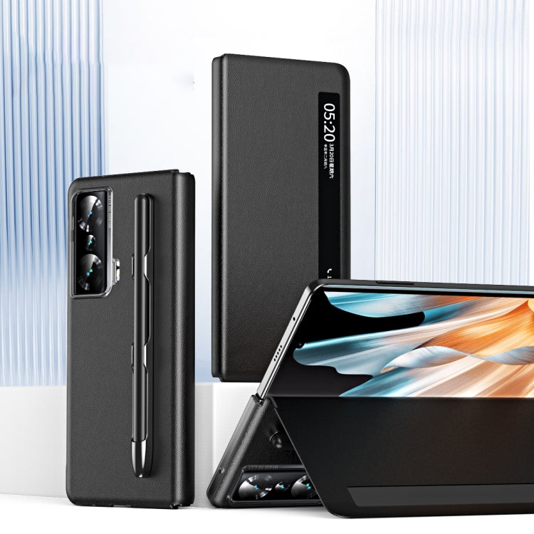 For Honor Magic Vs Side Window View Smart Lychee Texture Leather Phone Case with Pen Slot(Green) - Honor Cases by PMC TechLife | Online Shopping South Africa | PMC TechLife | Buy Now Pay Later Mobicred