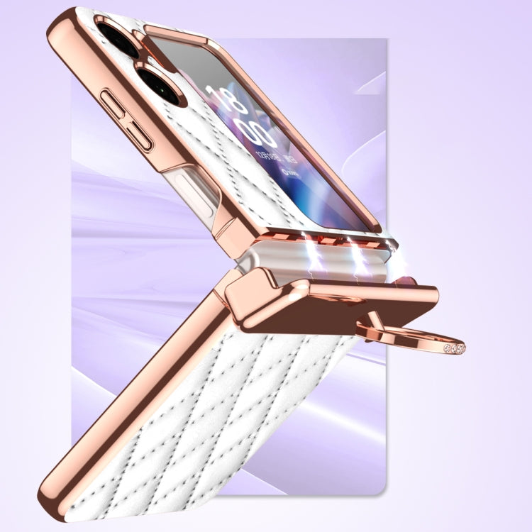 For OPPO Find N2 Flip Rhombus Pattern Electroplated Plain Leather Magnetic Phone Case with Hinge(Purple) - Find N2 Flip Cases by PMC TechLife | Online Shopping South Africa | PMC TechLife
