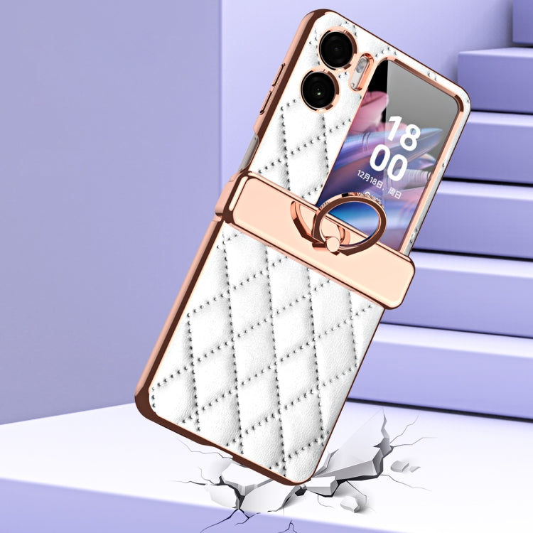 For OPPO Find N2 Flip Rhombus Pattern Electroplated Plain Leather Magnetic Phone Case with Hinge(Purple) - Find N2 Flip Cases by PMC TechLife | Online Shopping South Africa | PMC TechLife