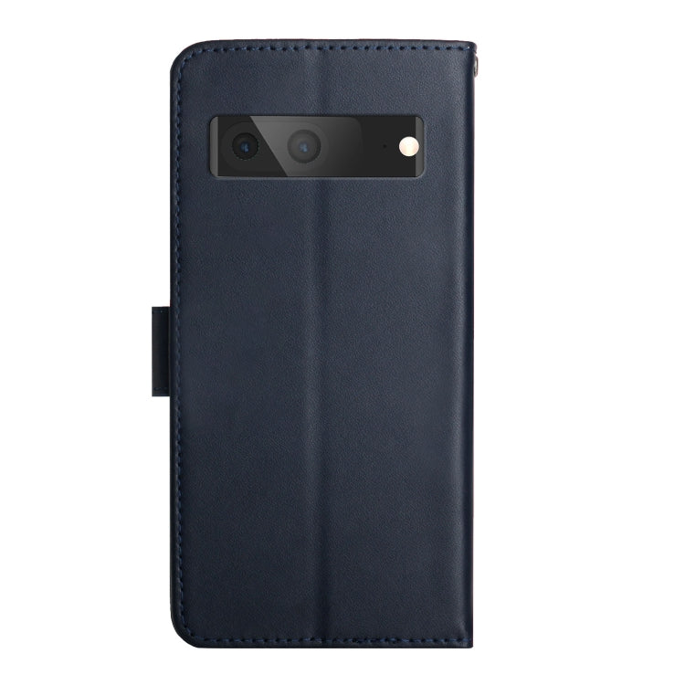 For Google Pixel 7A HT02 Genuine Leather Fingerprint-proof Flip Phone Case(Blue) - Google Cases by PMC TechLife | Online Shopping South Africa | PMC TechLife | Buy Now Pay Later Mobicred